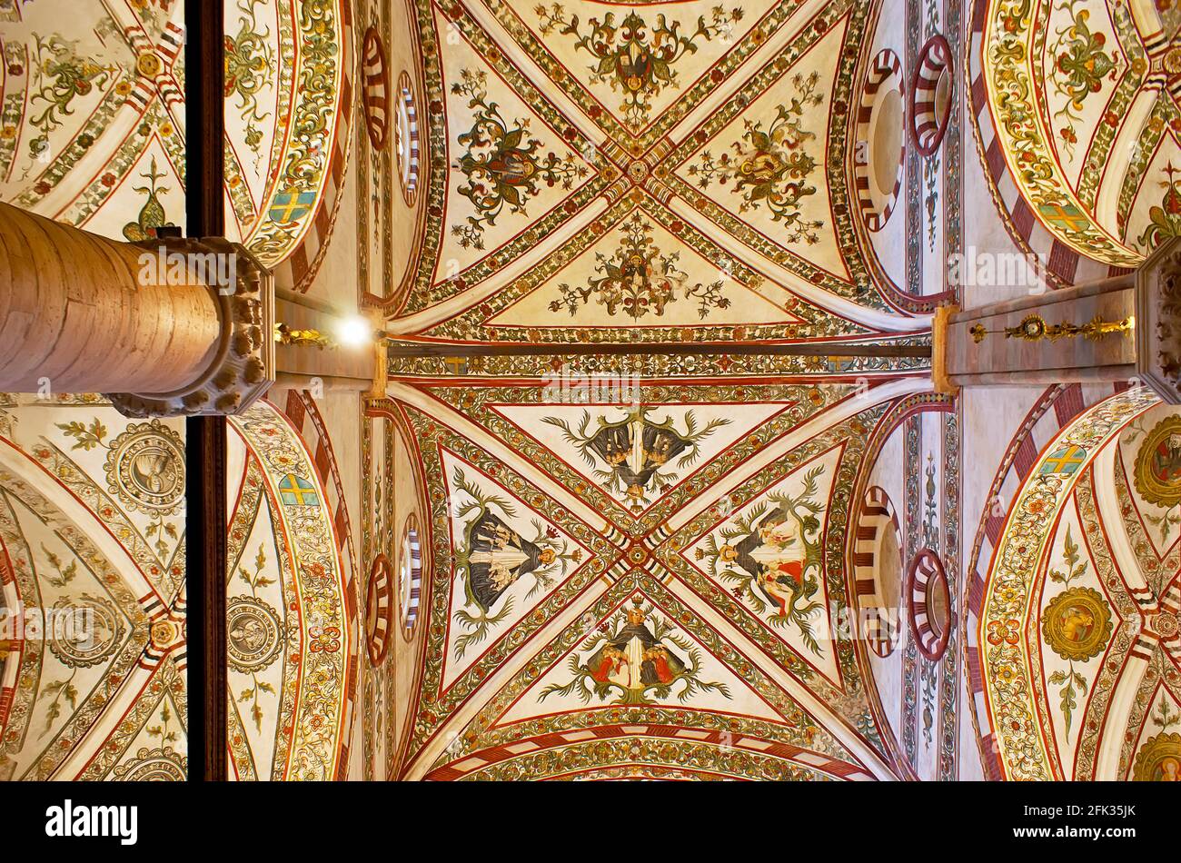 VERONA, ITALY - APRIL 23, 2012:  Basilica of Santa Anastasia boasts impressive frescoes on the vault with floral patterns and portraits of the Saints, Stock Photo
