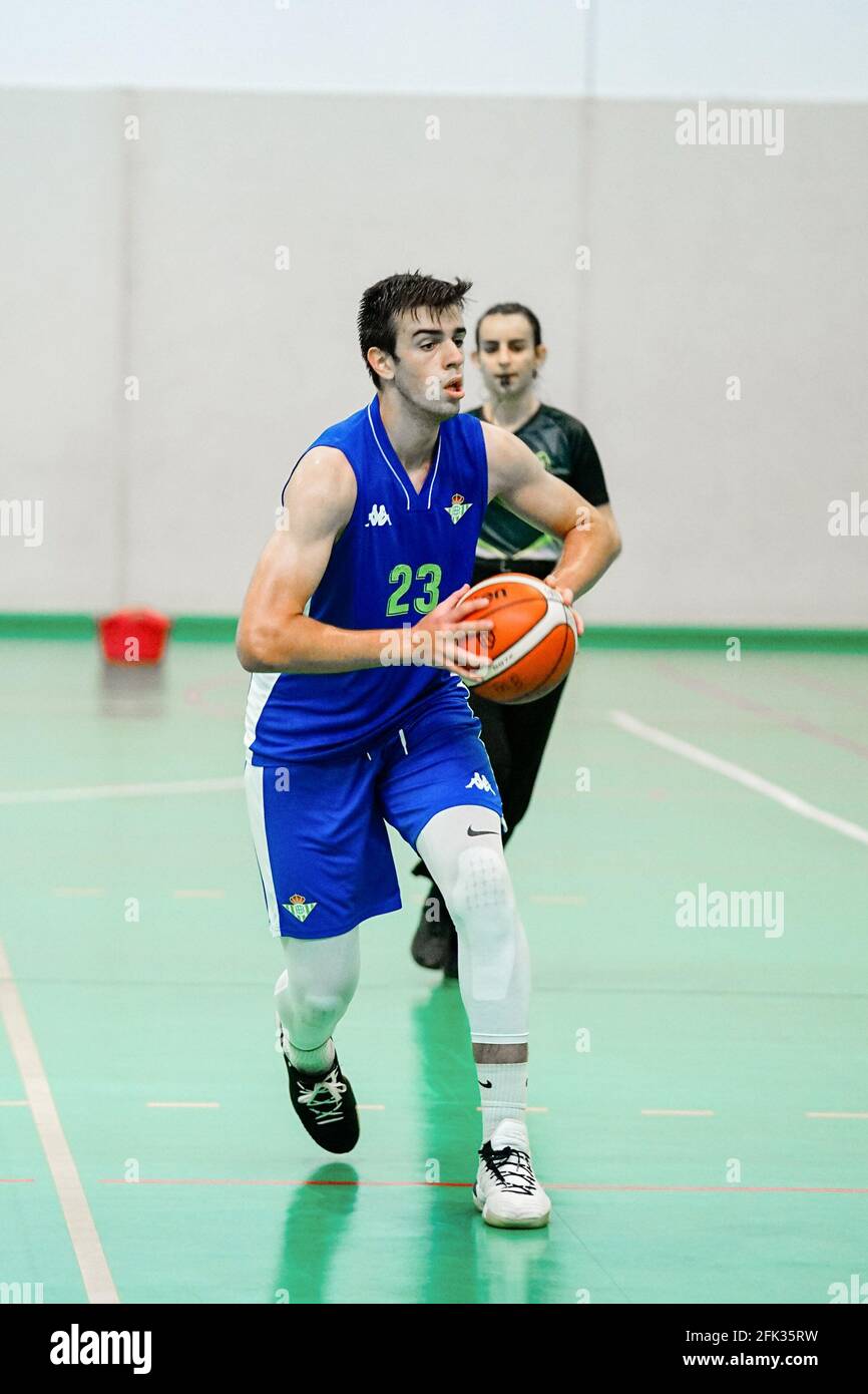 La Cala De Mijas, Spain. 27th Apr, 2021. Diogo Saraiva in action during the Andalusia U19 Basketball Championship match between Folder Maristas Cordoba and Coosur Real Betis Basket in Pabellon Cubierto de La Cala. (Final score; Folder Maristas Cordoba 39-95 Real Betis Basket) Credit: SOPA Images Limited/Alamy Live News Stock Photo