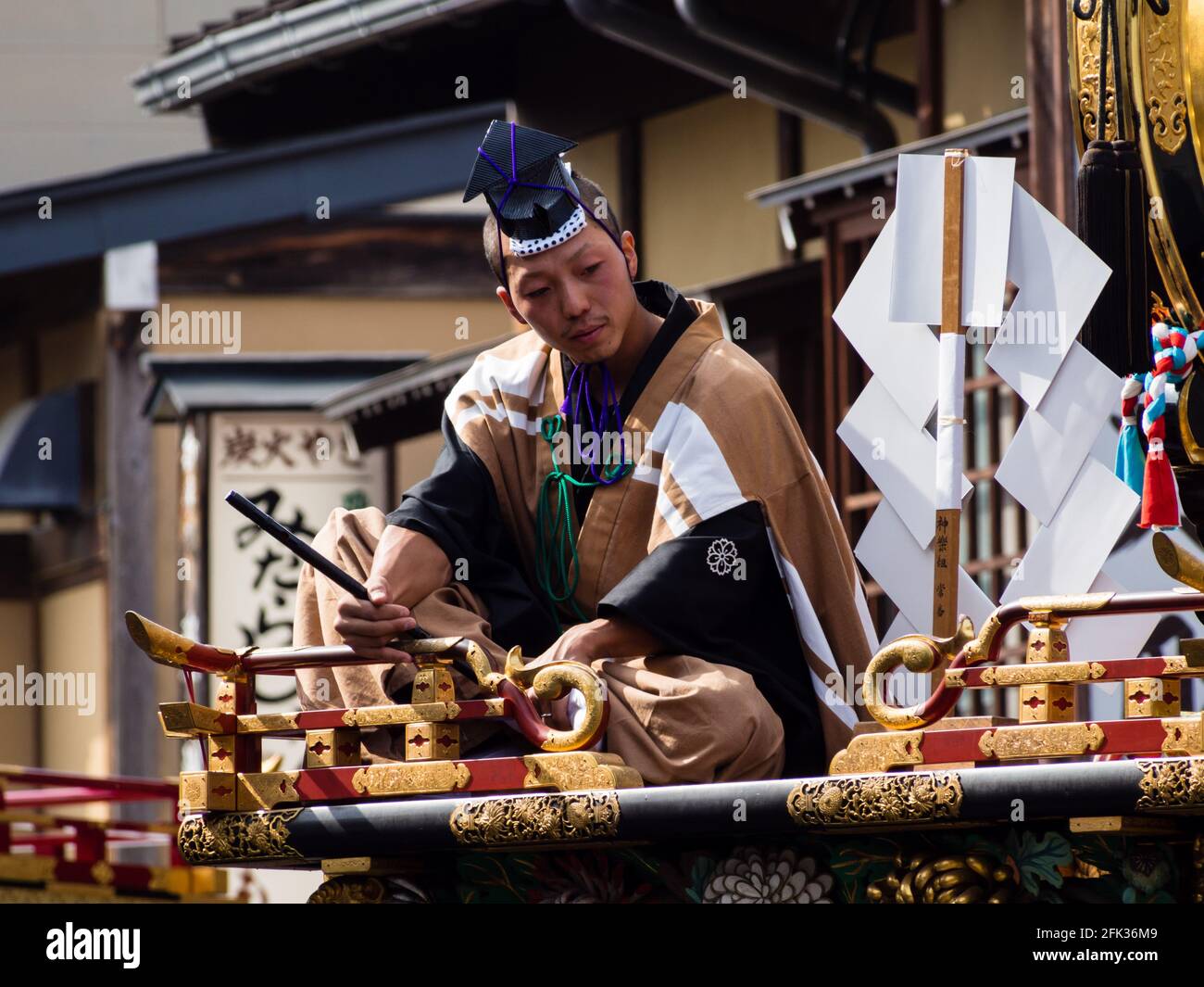 Takayama, Japan October 9, 2015 Taiko drum performer in traditional