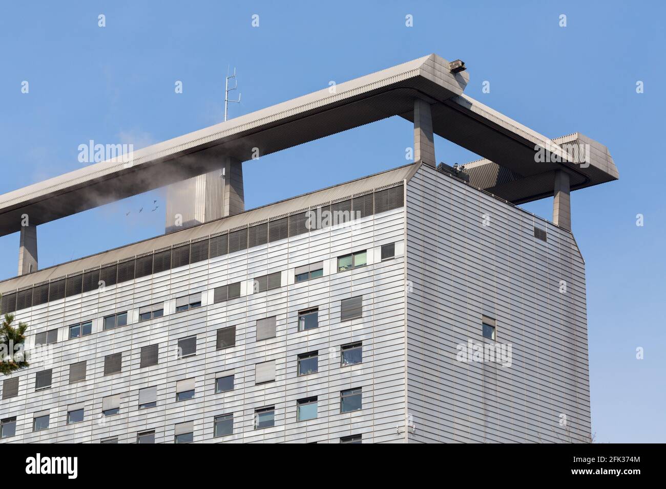Munich, Großhadern, Germany - Mar 9, 2021: Close up view of the main building of Klinikum Großhadern. One of the largest and most famous hospitals in Stock Photo