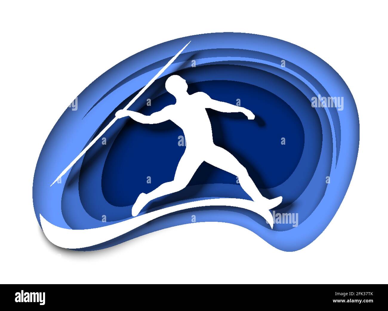 Javelin throw. Athlete throwing spear white silhouette, vector