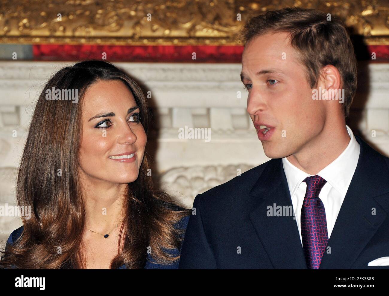 File photo dated 16/11/10 of the Duke and Duchess of Cambridge during a  photocall in the State Apartments of St James's Palace, London to mark  their engagement. University student Kate Middleton first