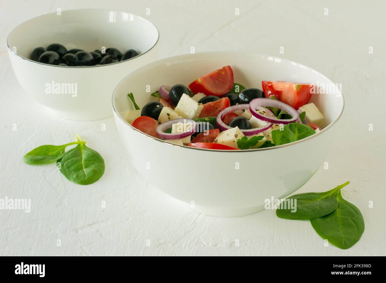 Greek village salad horiatiki with feta cheese, olives, tomato