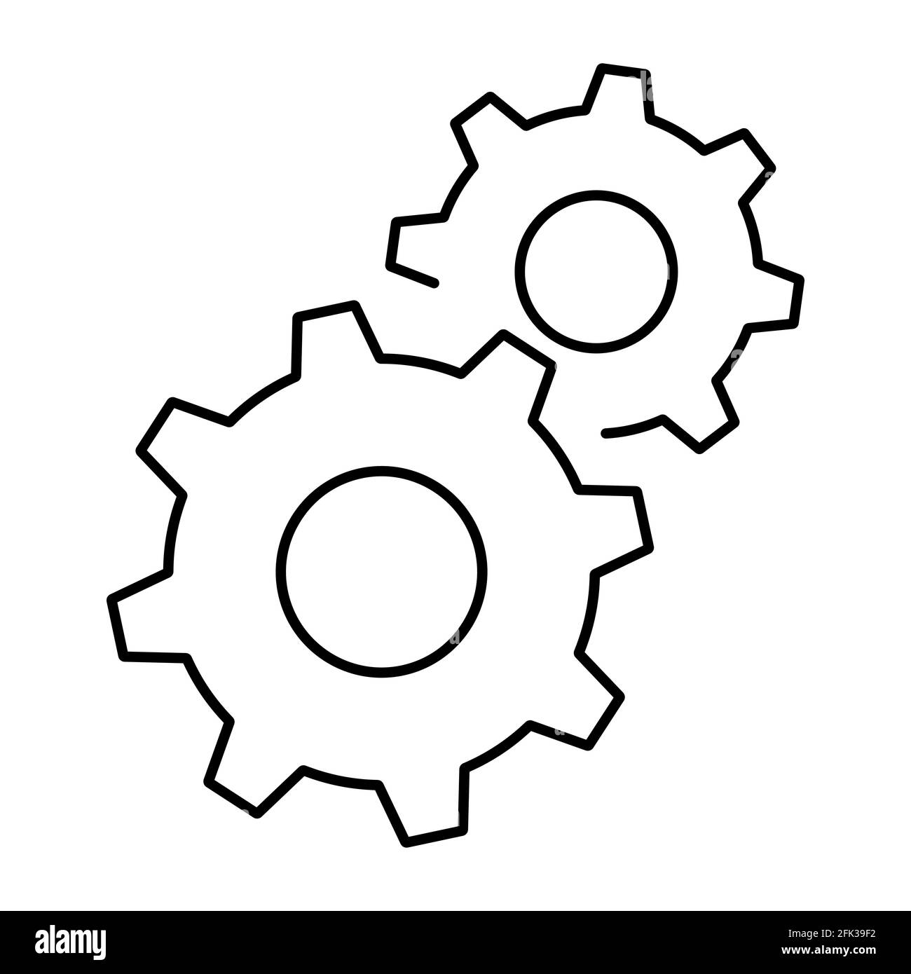 Gear outline icon of two cogwheels. Vector gear symbol isolated on
