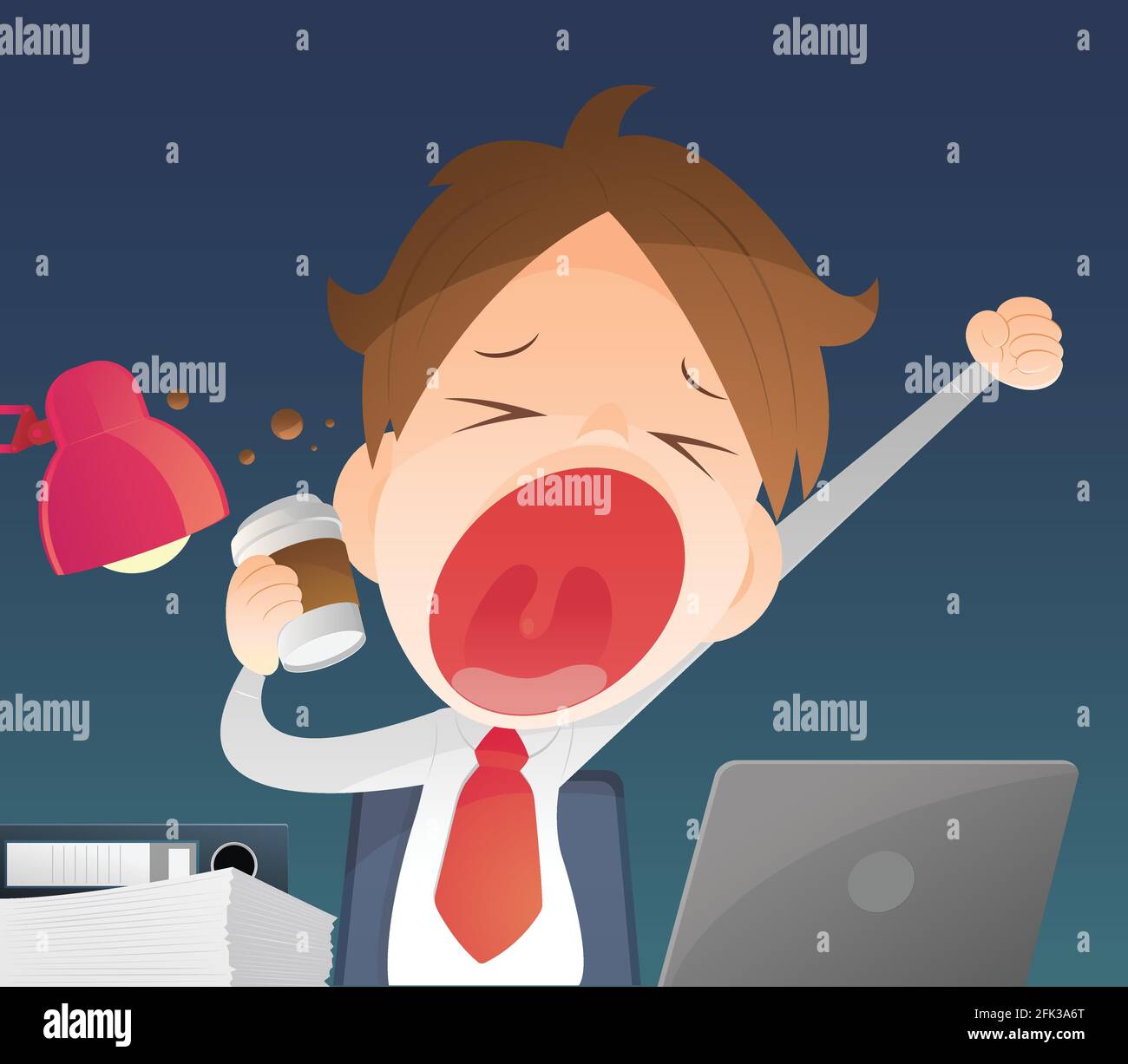 Businessman working overtime late night in office Stock Vector