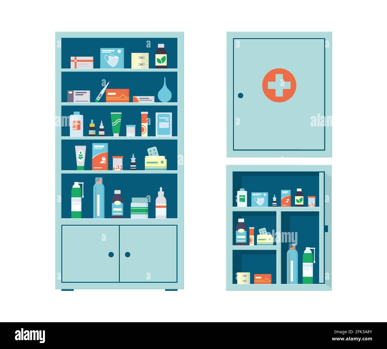 Pharmacy and medicine wall chest full of drugs, pills and