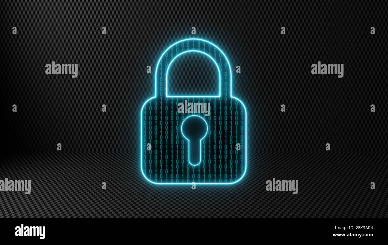 Security concept - binary code into closed padlock on structured ...