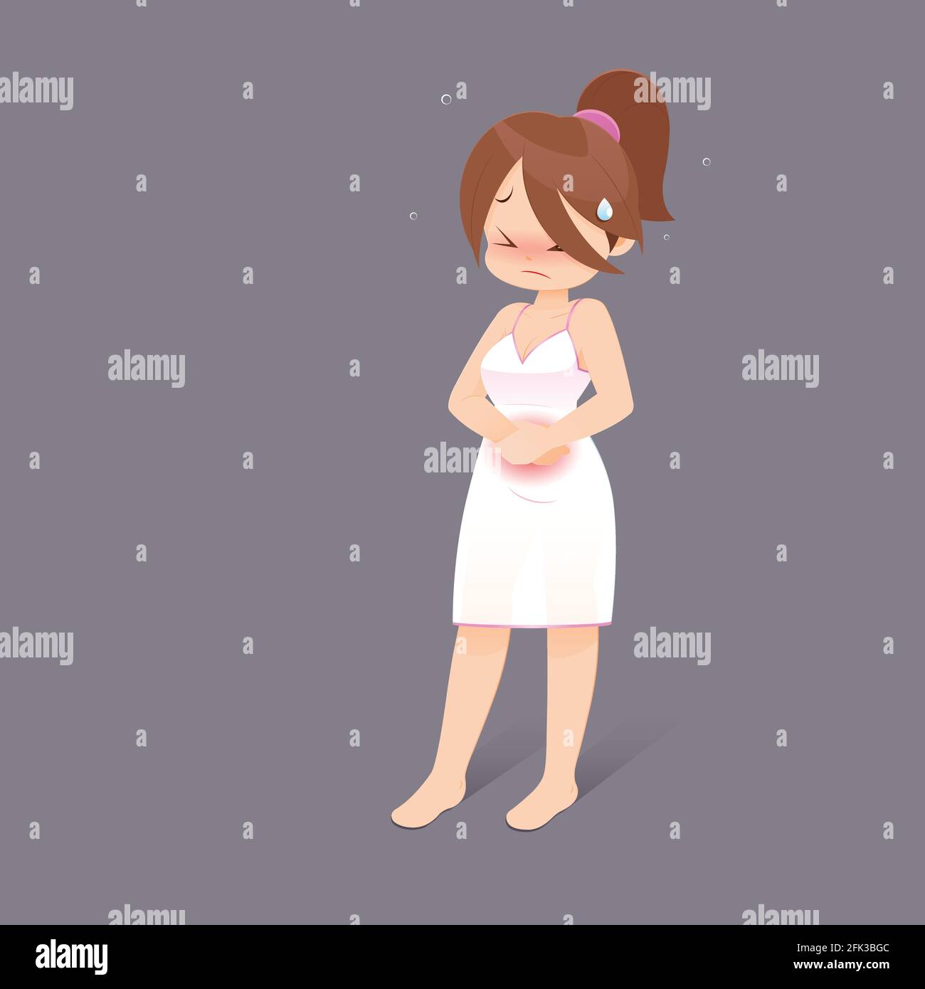Midsection Of Woman With Stomach Pain Standing Against Gray Background,  Cartoon Girl With Diarrhea Problem Concept, Vector Illustration Stock  Vector Image & Art - Alamy