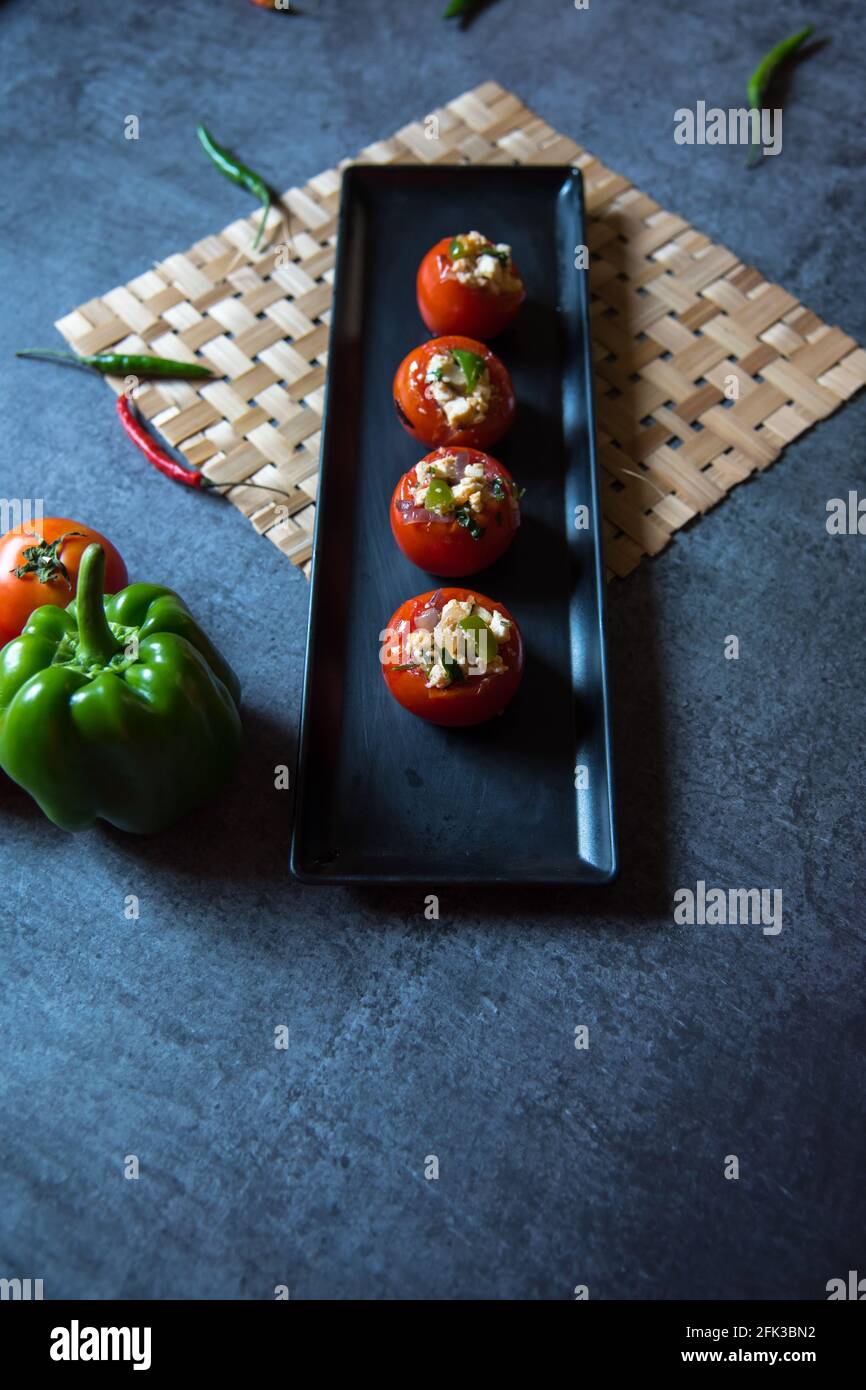 Stuffed tomatoes with use of selective focus Stock Photo