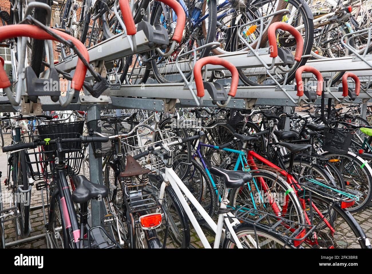 Downtown urban parking lot for bikes in Copenhague. Ecological