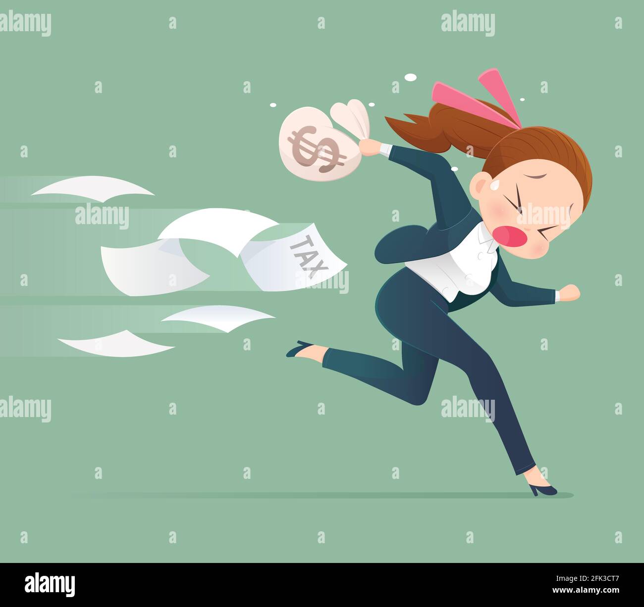 Businessman running away from tax,  Business concept illustration. Stock Vector