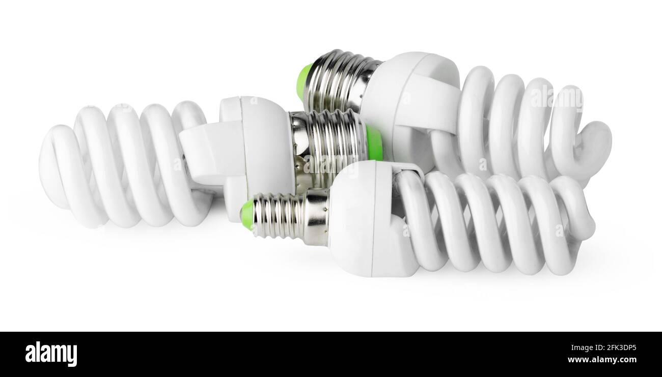 Three light bulbs isolated on white background Stock Photo