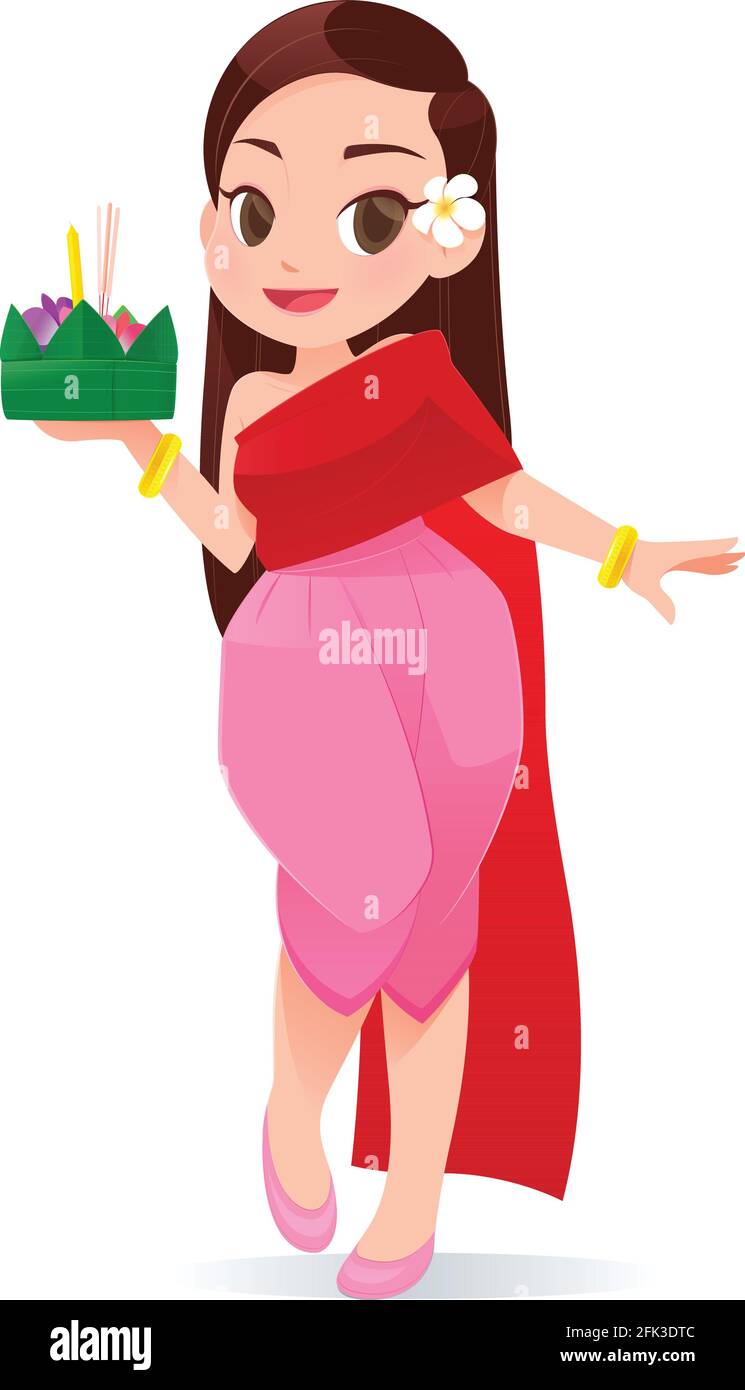 Cartoon Woman With Loy Krathong Festival, Culture in Thailand, Vector  Illustration Stock Vector Image & Art - Alamy