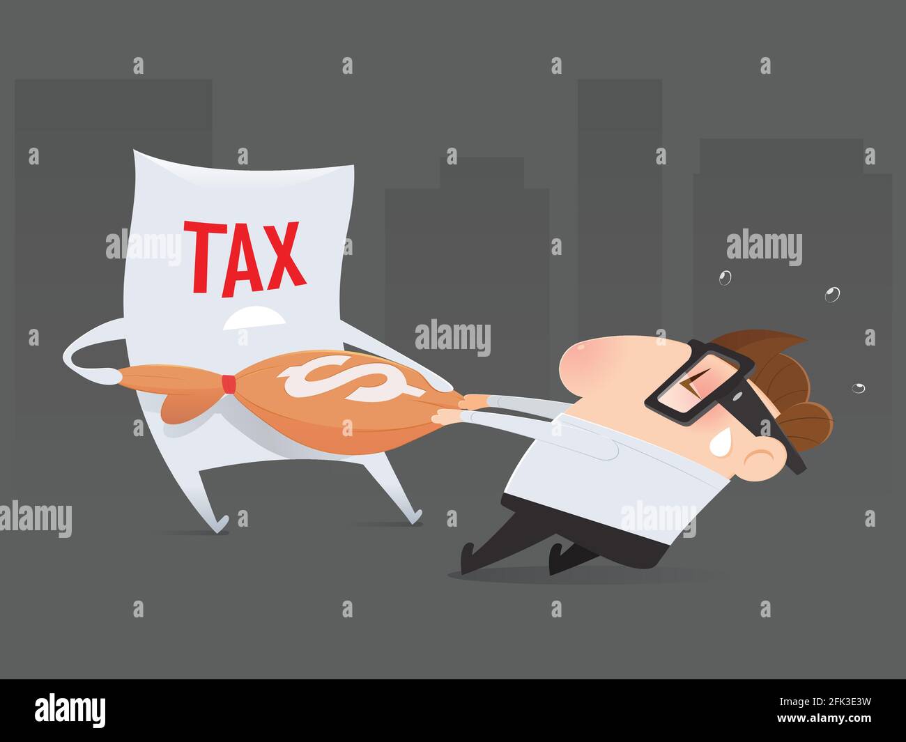 The cartoon businessman is pulling his money return from tax organization, Tax return, Vector illustration Stock Vector