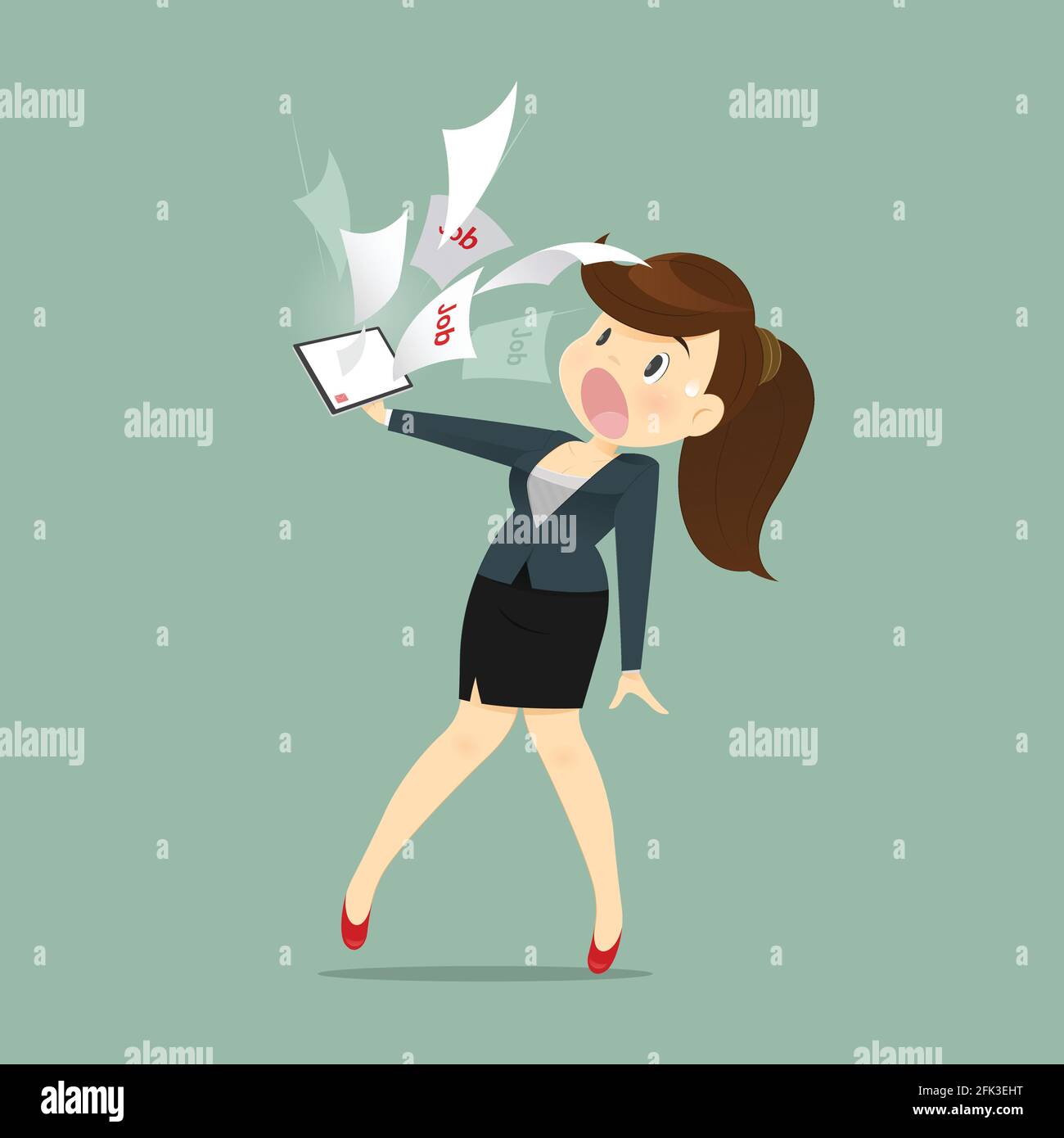 Cartoon Business Woman Shocked And Tired With Email Work A Receive From Manager, Vector illustration Stock Vector