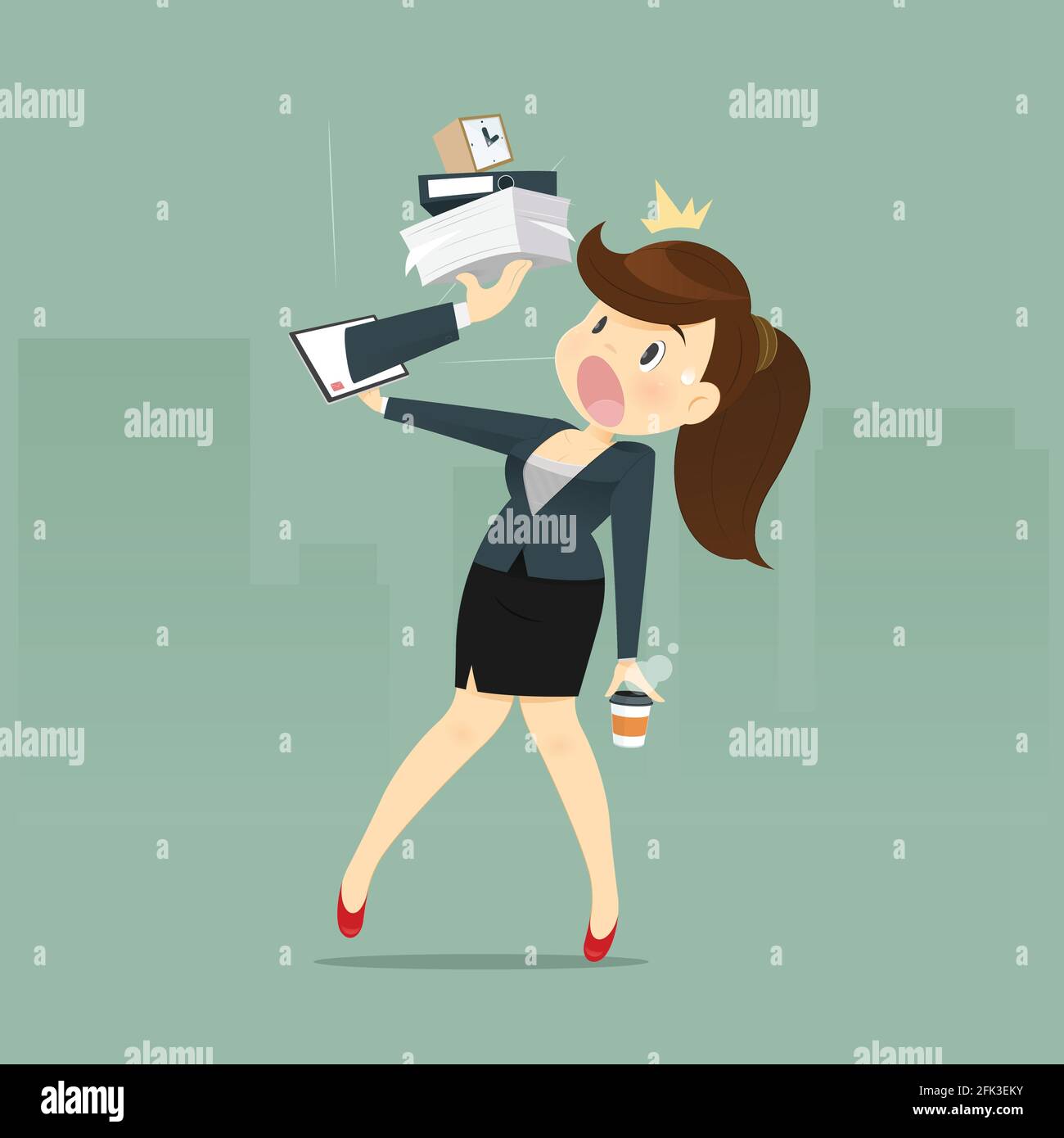 Cartoon Business Woman Shocked And Tired With Email Work A Receive From Manager, Vector illustration Stock Vector