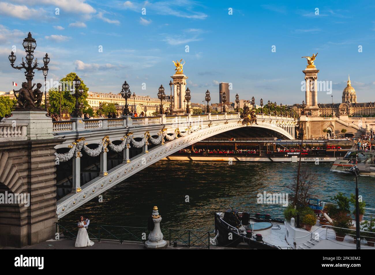 June 14, 2015: Alexandre 3 Bridge, Pont Alexandre III, a deck arch bridge that spans the Seine in Paris, France. It has been classified as a French mo Stock Photo