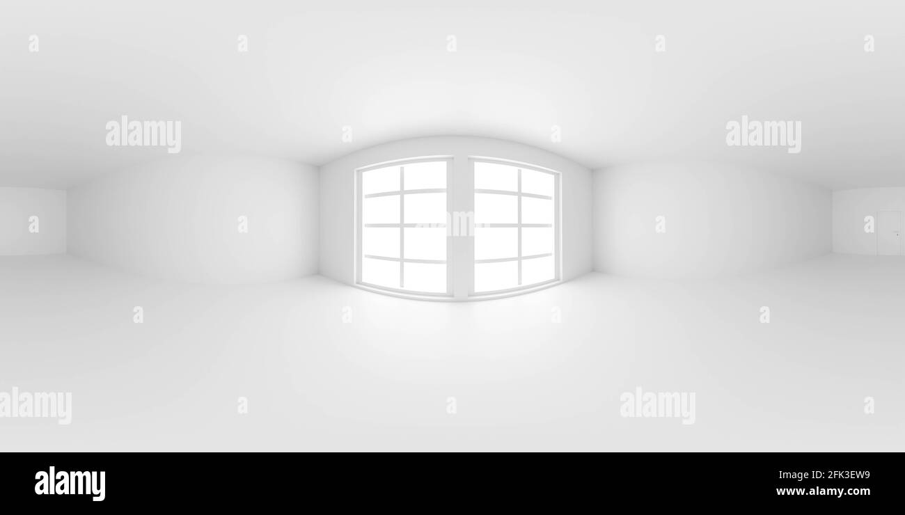 full 360 panorama of empty white hall room without furniture seamless spherical hdri hdr panorama 3d render illustration Stock Photo