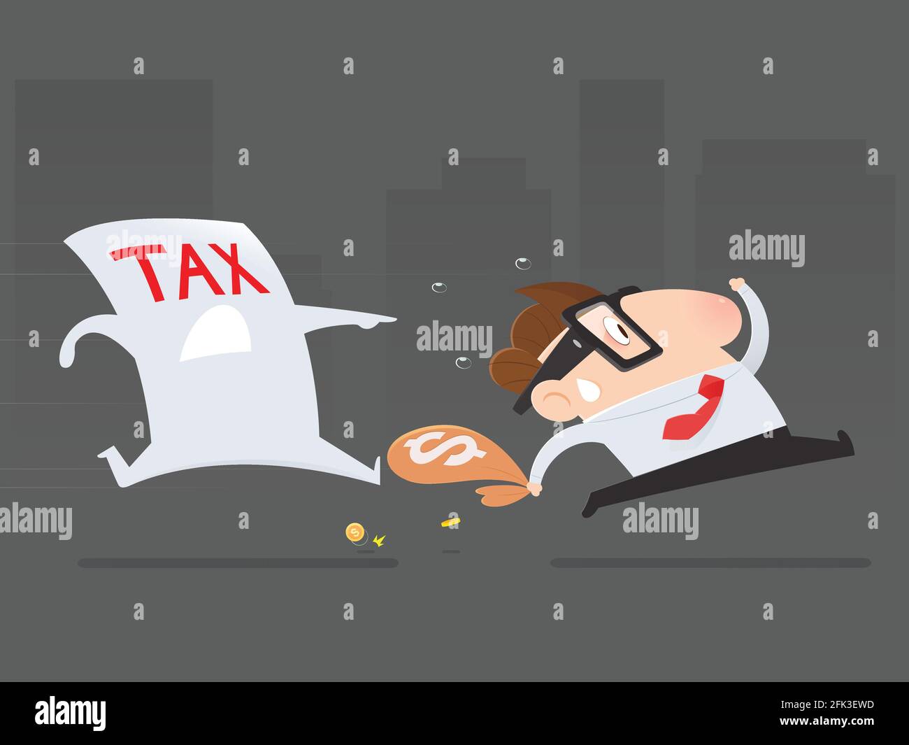 Cartoon businessman avoid from paying taxes, Tax return, Vector illustration Stock Vector