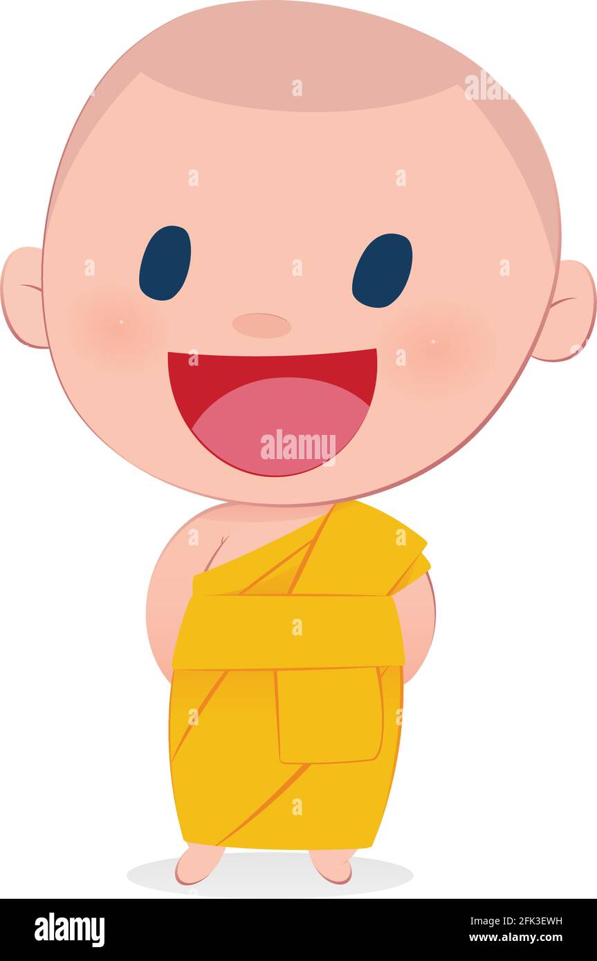 A child monk smile, isolate on white background Stock Vector