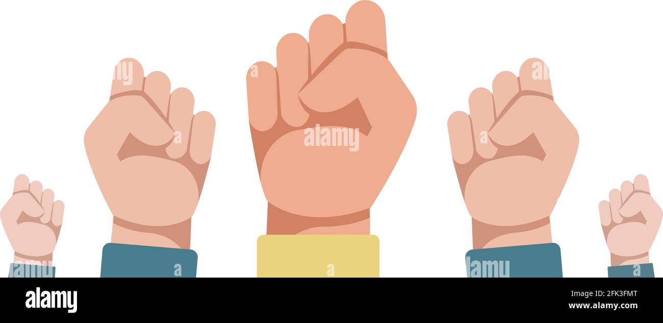 Vector illustration of raised hands clenched into a fist. Raised fist Stock Vector