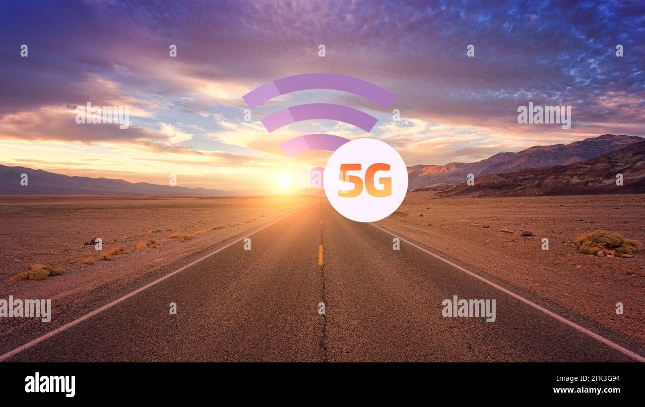 5G technology for internet - 3D Illustration, Sun Stock Photo