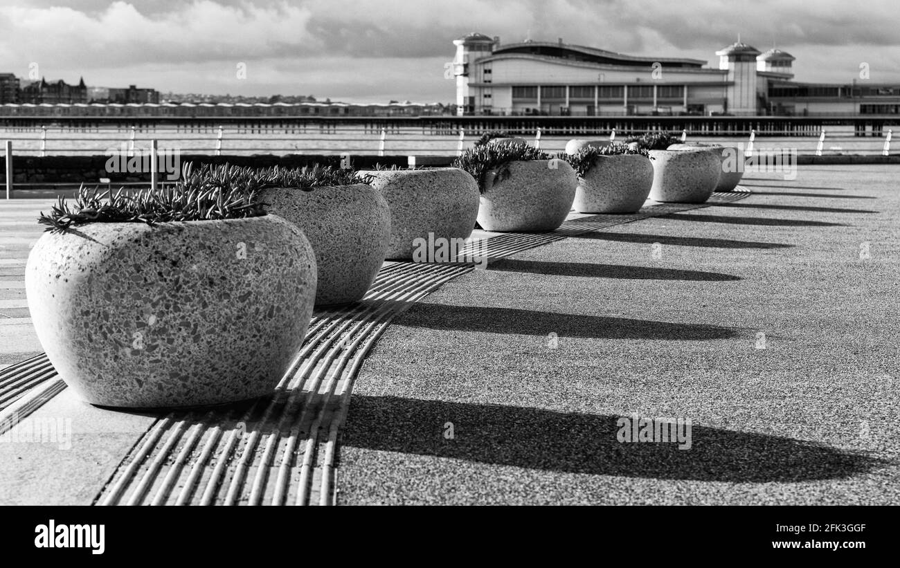 Planters, Shadows and Patterns at Western-Super-Mare Stock Photo