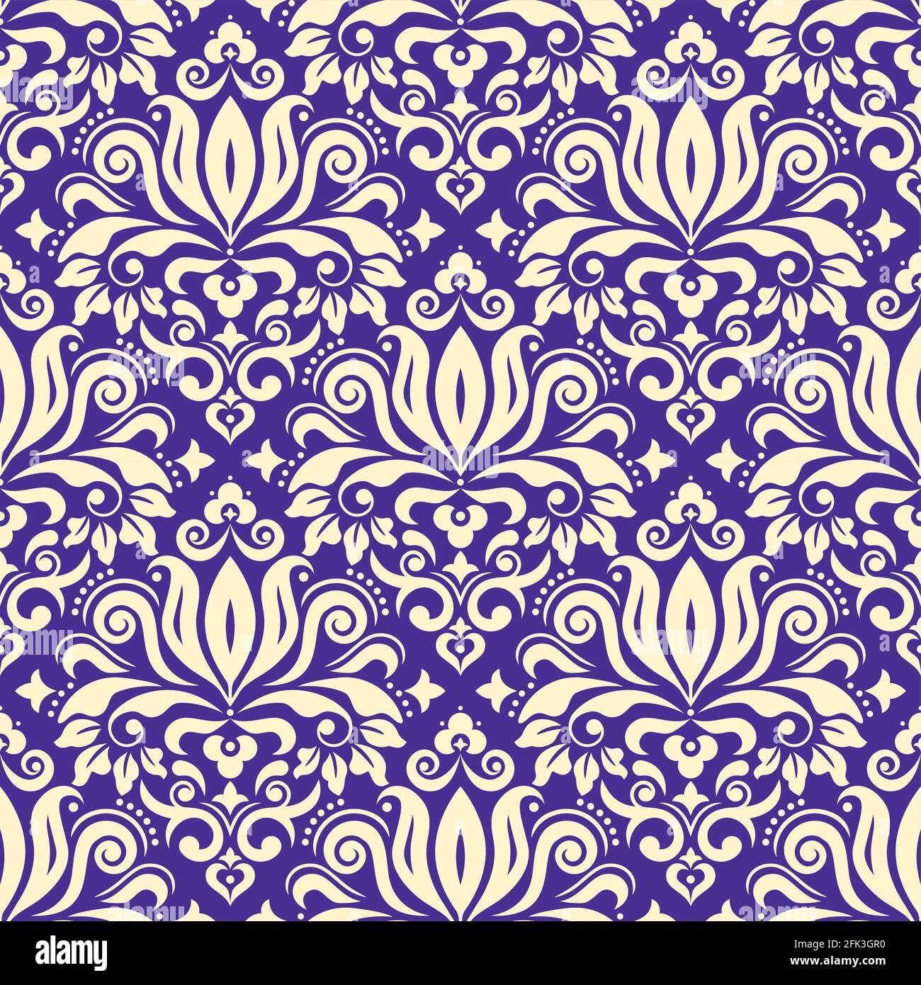 CLassic Damask wallpaper or fabric print vector seamless pattern, retro  textile design with floral motif on purple background Stock Vector Image &  Art - Alamy