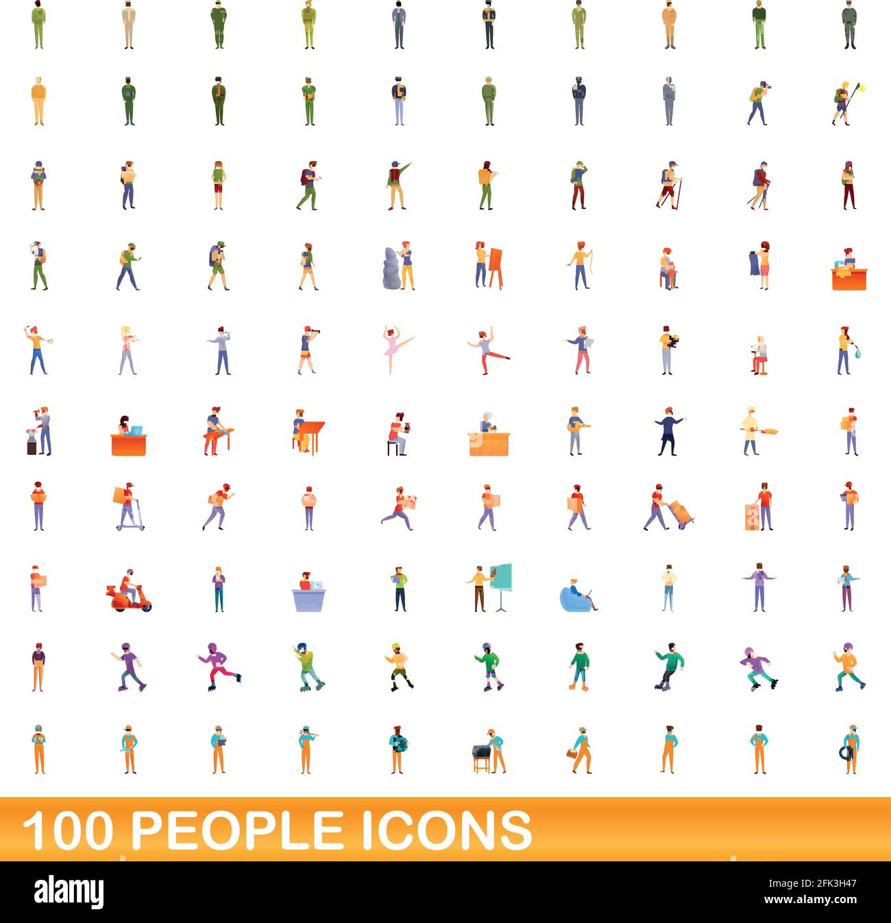100 people icons set. Cartoon illustration of 100 people icons vector set isolated on white background Stock Vector