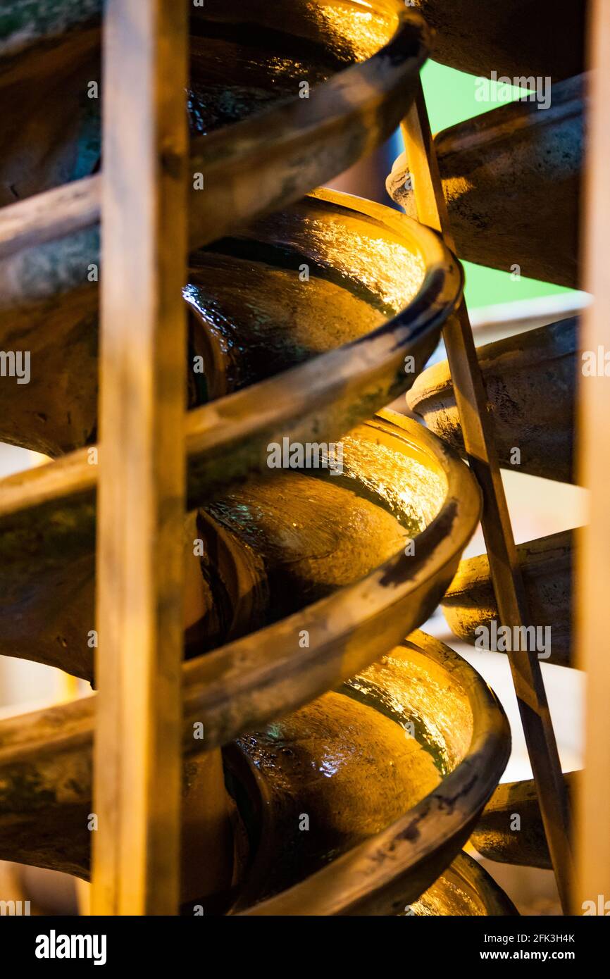 Gold ore mining and processing. Concentrating plant. Gravity spiral chute concentrator. Ore spiral tin separator close up. Stock Photo