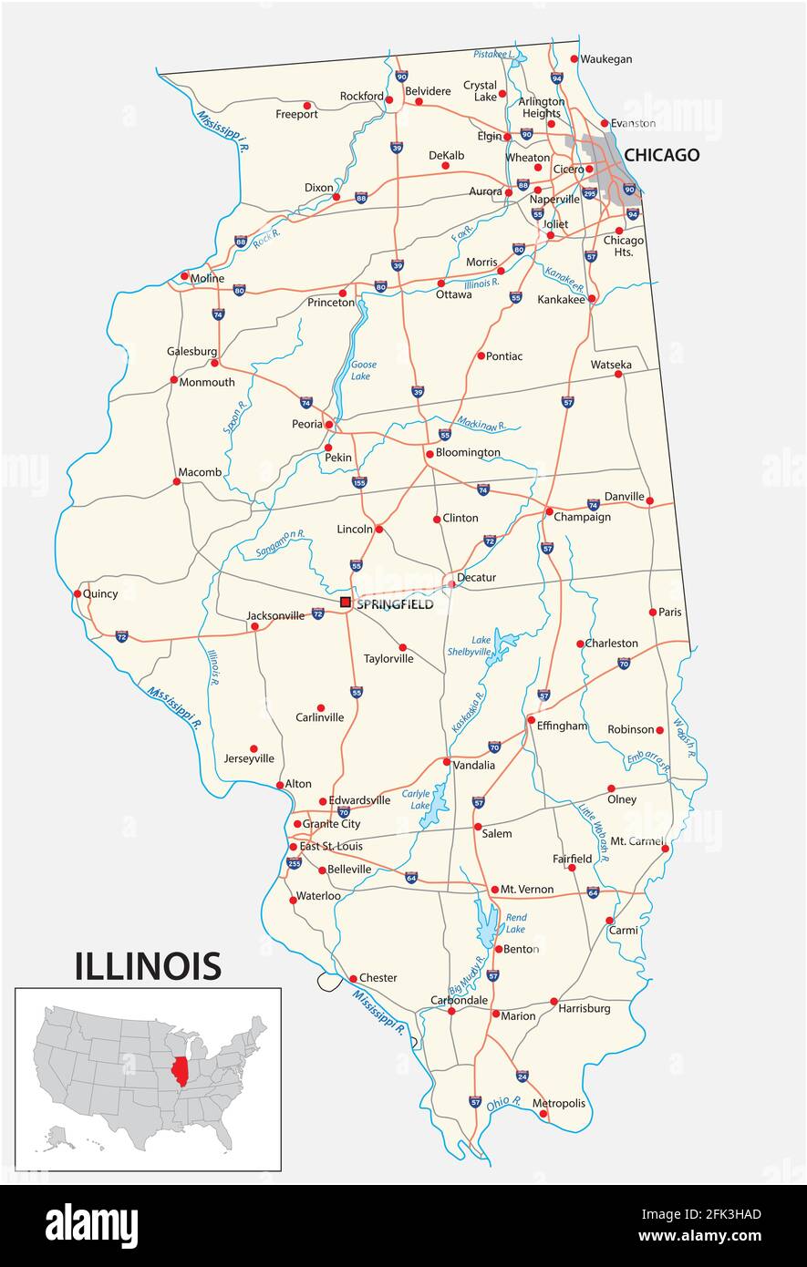 road map of the US American State of illinois Stock Vector