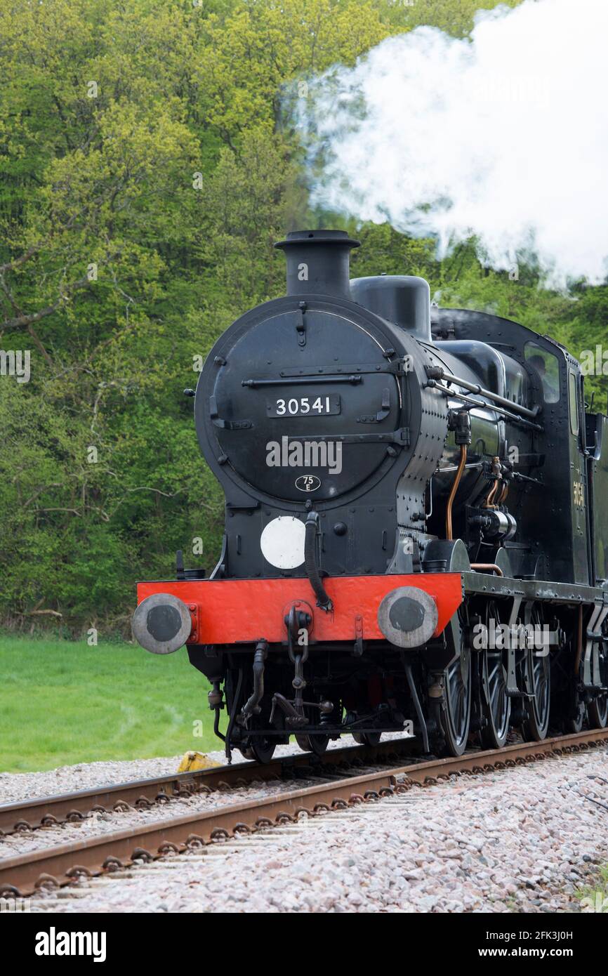 Horsted Keynes, West Sussex, England. 1938 SR Q Class steam locomotive on the Bluebell Railway line. Stock Photo