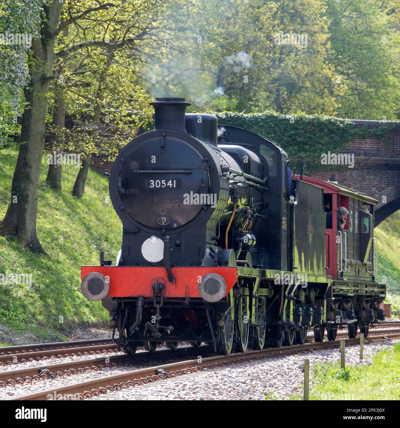 Horsted Keynes, West Sussex, England. 1938 SR Q Class steam locomotive on the Bluebell Railway line. Stock Photo