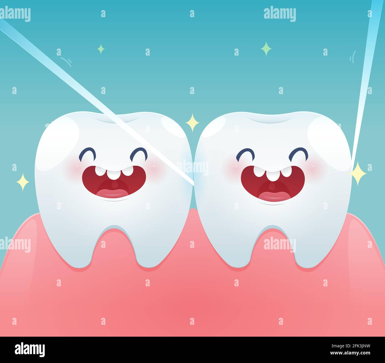 Cartoon teeth with dental floss for healthcare - Brushing teeth flossing, Dental  floss - illustration and vector design Stock Vector Image & Art - Alamy
