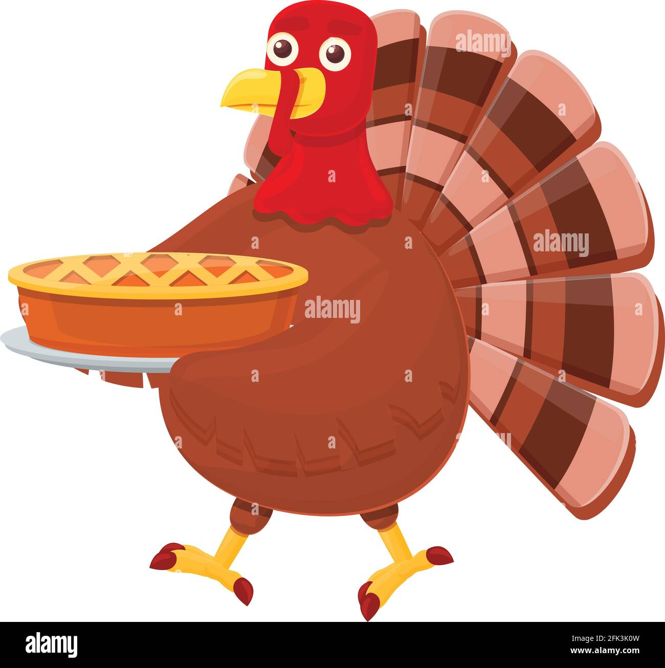 Thanksgiving turkey with apple pie icon. Cartoon of Thanksgiving turkey ...