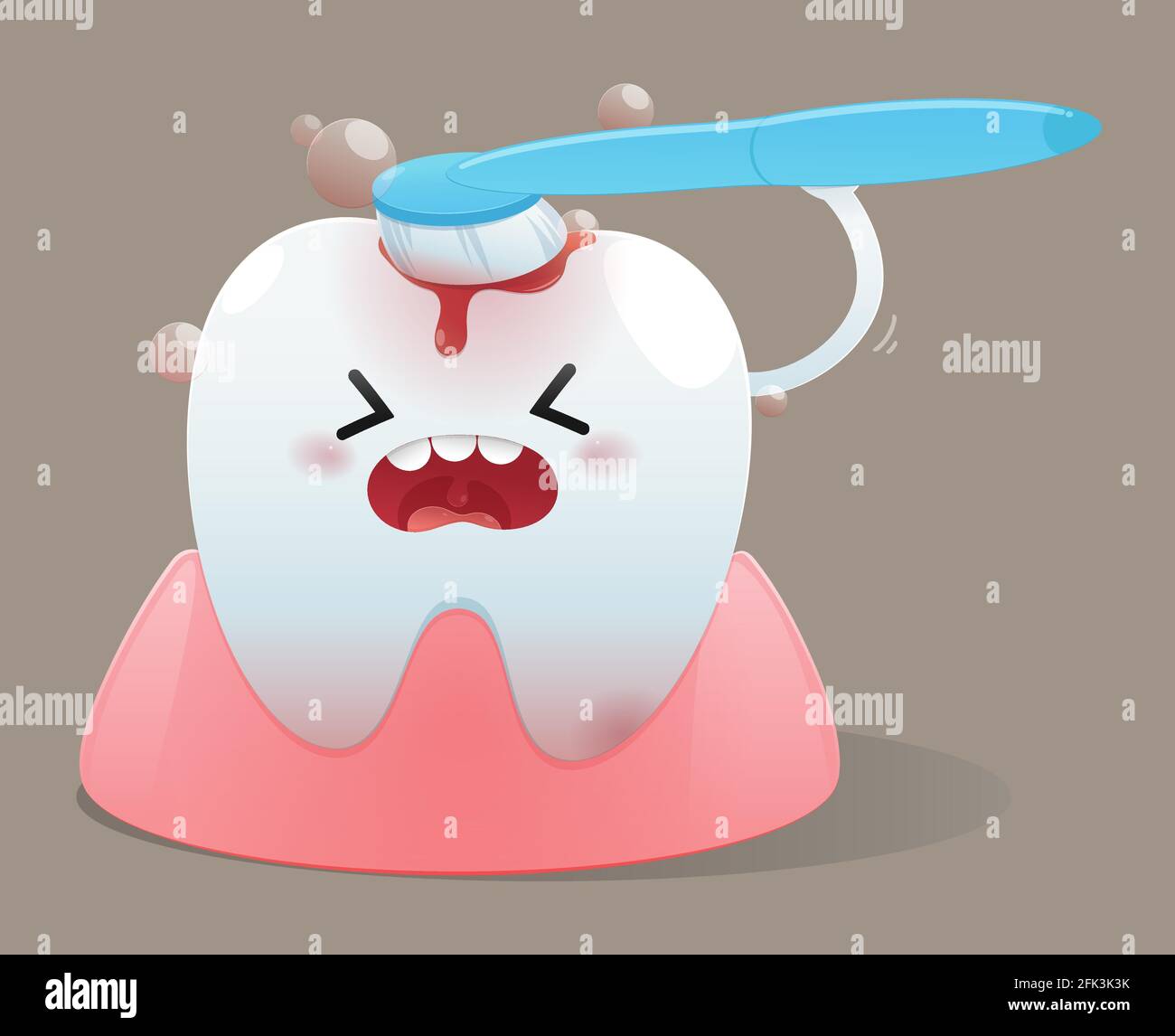 Cute cartoon teeth happy smile and brush the teeth cleaning on a blue ...