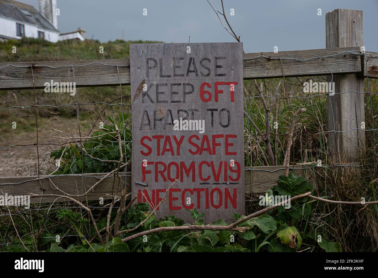 Covid sign, Cornwall, UK. Stock Photo