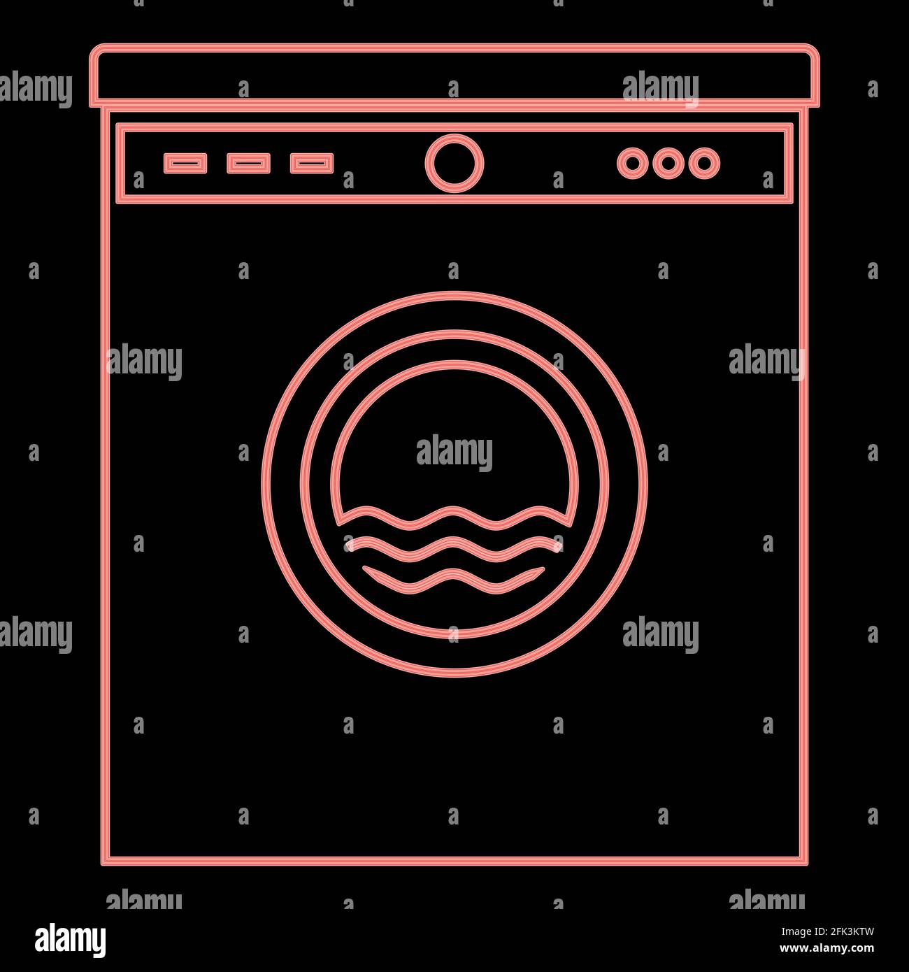 Neon washing machine it is the red color vector illustration flat style light image Stock Vector