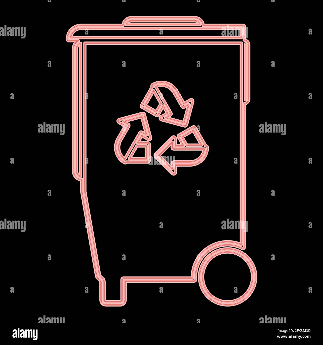 Neon refuse bin with arrows utilization it is the red color vector illustration flat style light image Stock Vector
