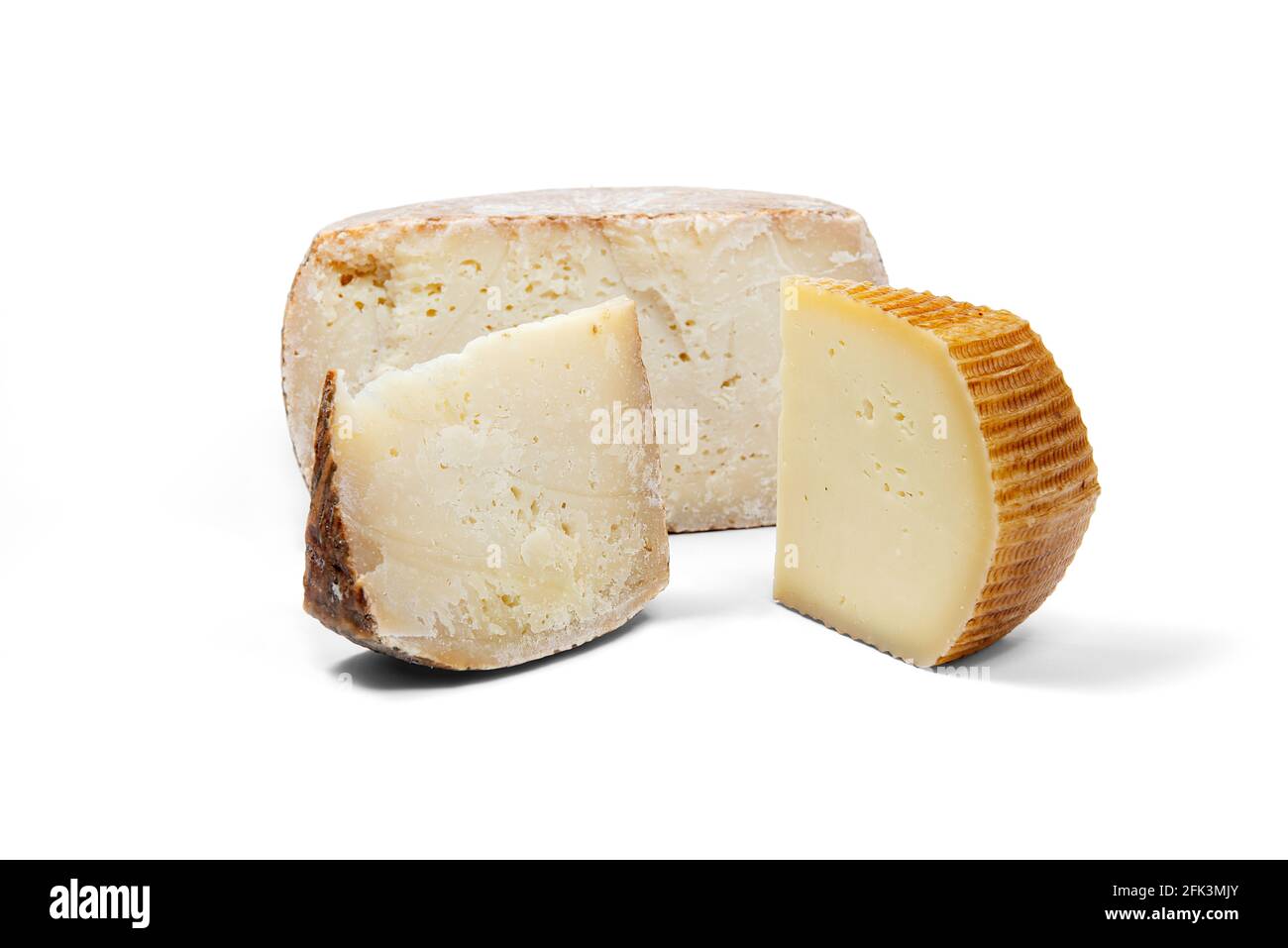 mixed of a piece of aged pecorino cheese and fresh pecorino with cheese