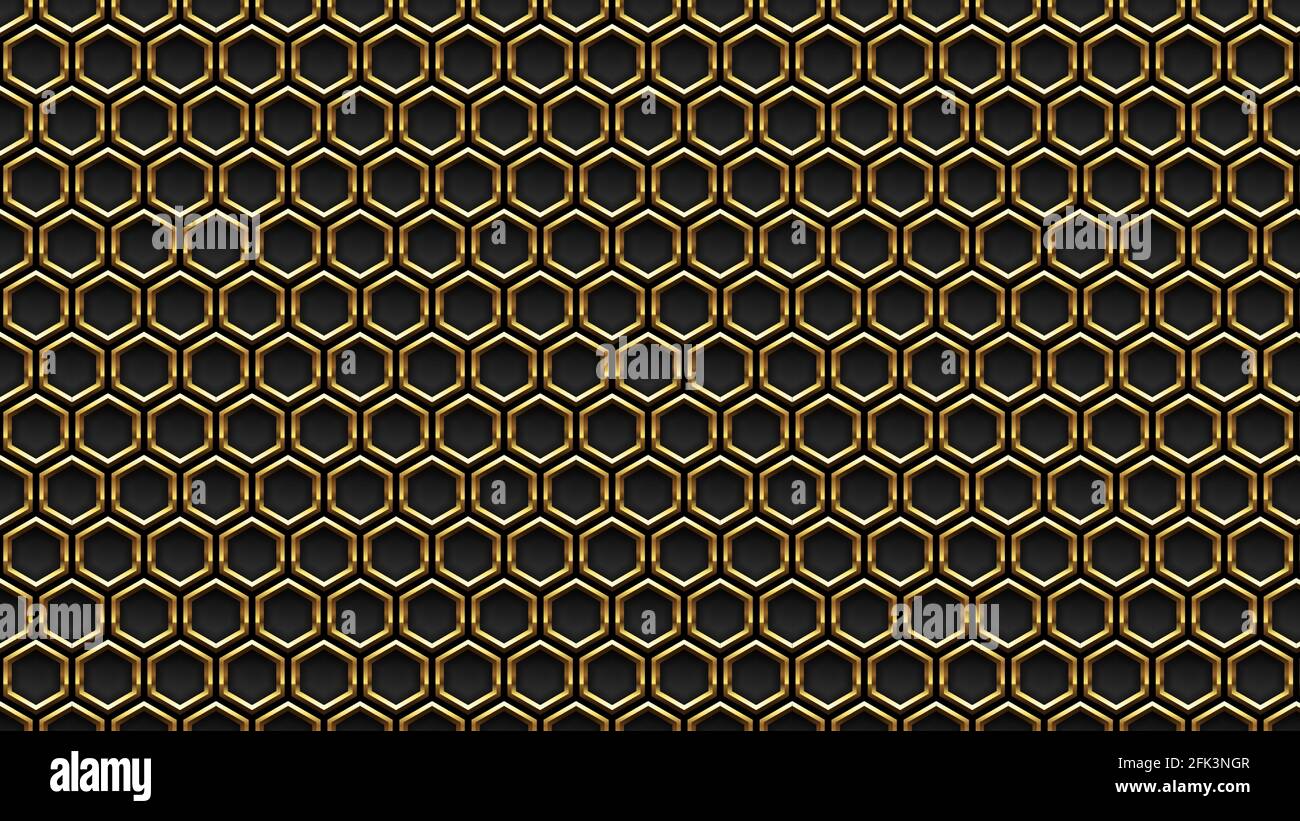 Golden Hexagons and Black Abstract Background Stock Vector