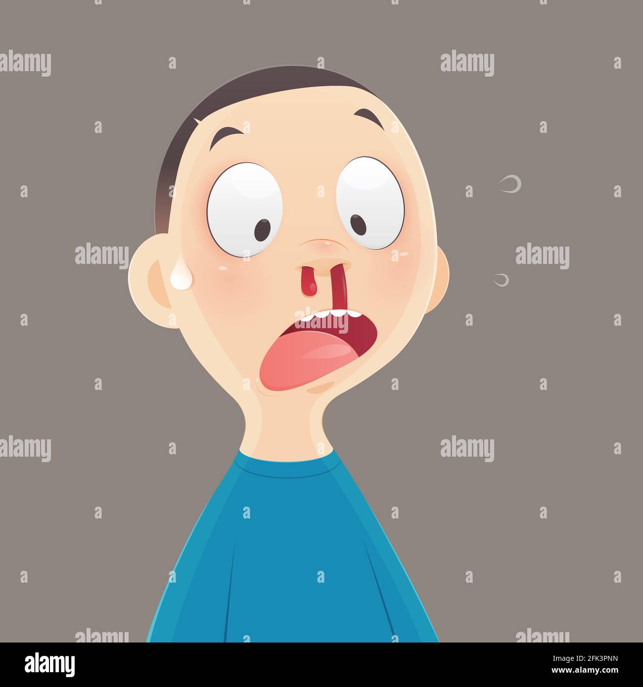Nosebleed, Cartoon boy is bleeding from his nose, Illustration, and Vector Stock Vector