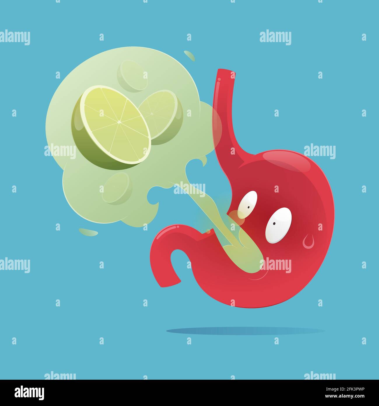 Vector illustration of the stomach with symptoms of burping