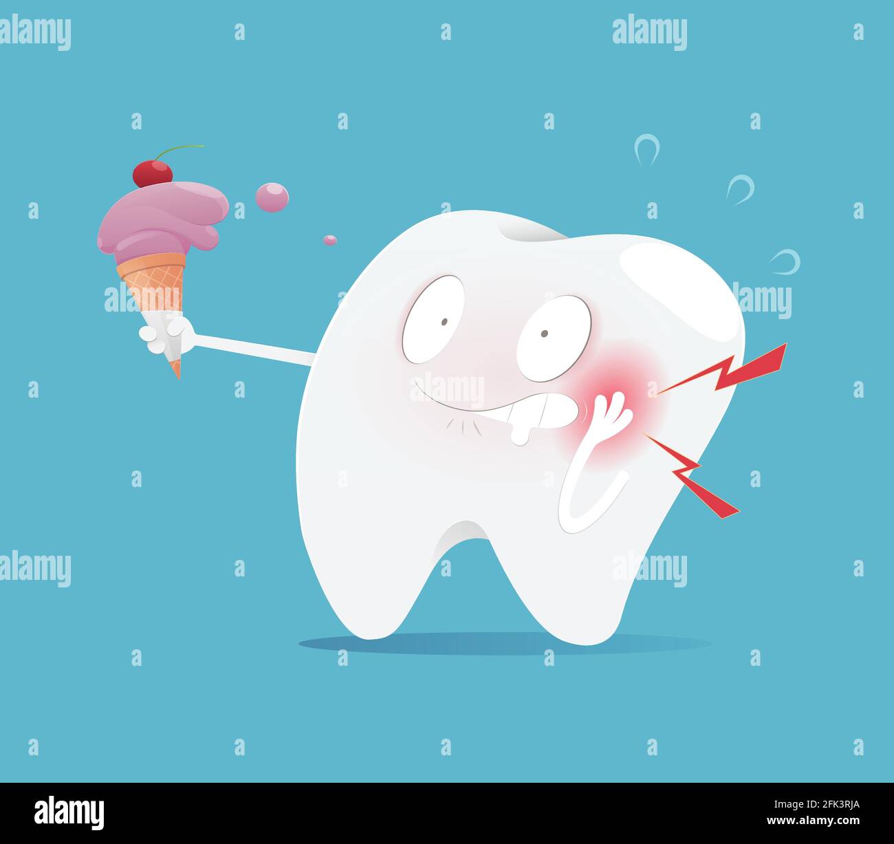 Illustration tooth eating ice cream make sensitive teeth, The concept