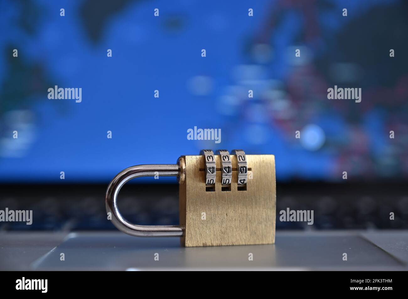 Padlock with blur computer screen. Internet security, concept photo. Security protocol 443. Stock Photo