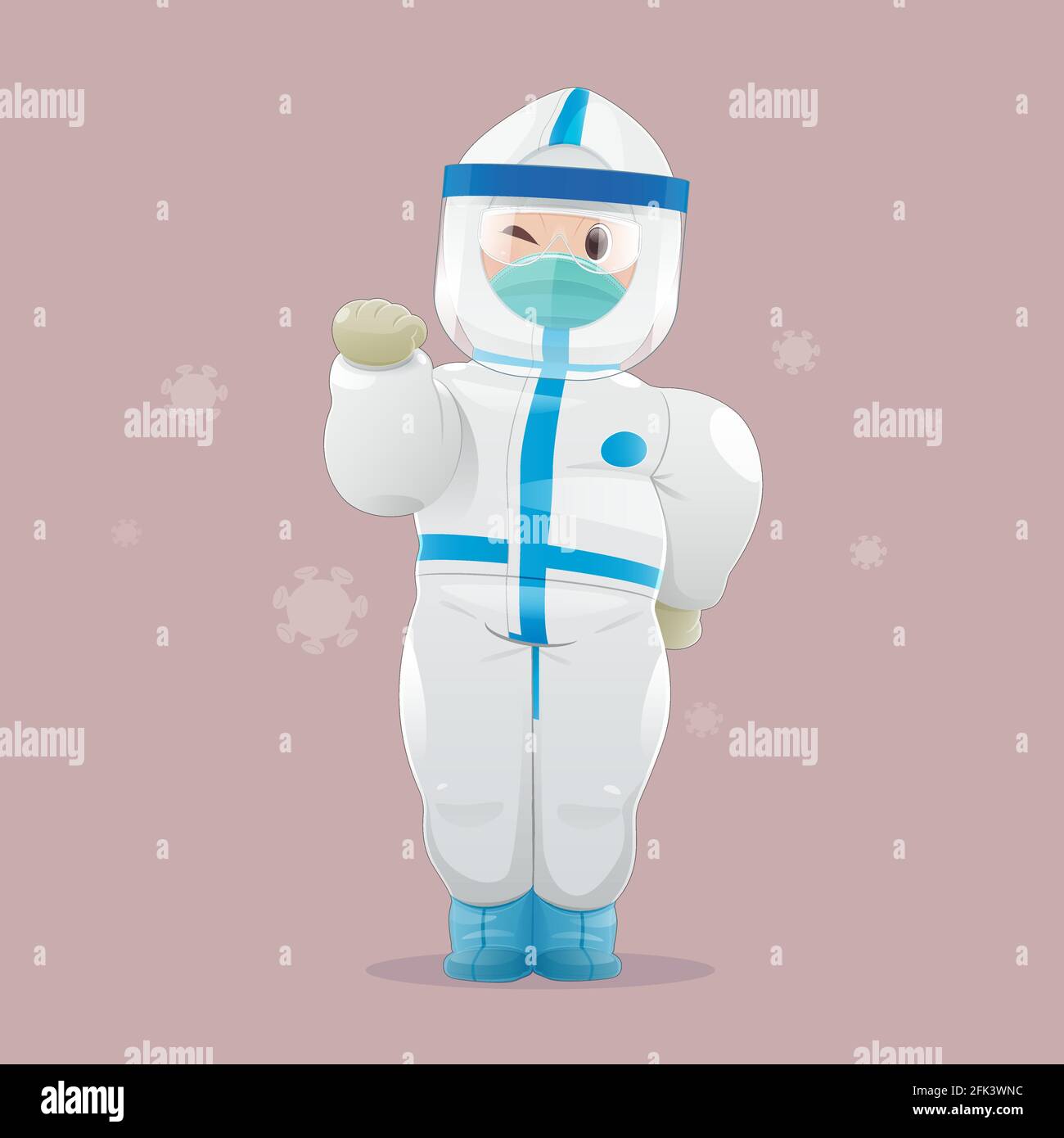 Cartoon doctor wearing personal protective equipment (PPE) and Medical
