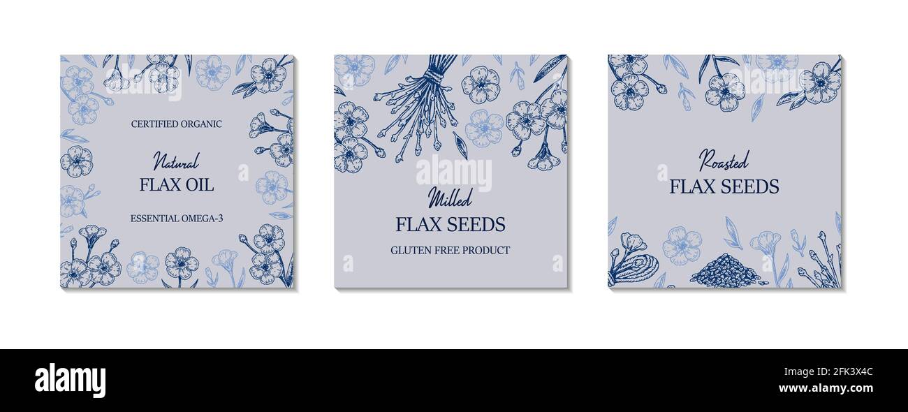 Set of hand drawn flax frames. Vector illustration in sketch style for ...