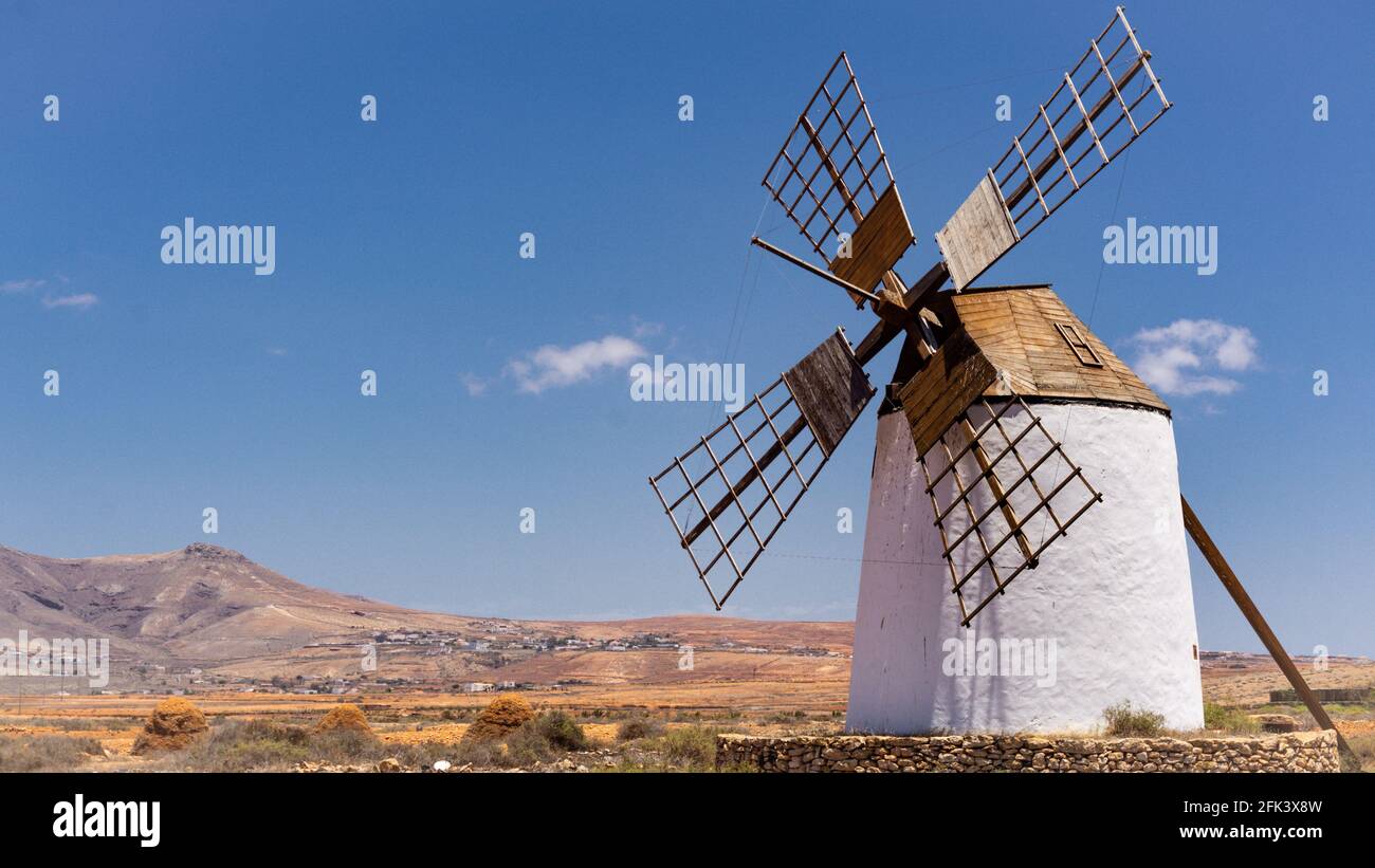 4-winged historical windmill on the island of Fuerteventura, Llanos de la Concepcion Stock Photo