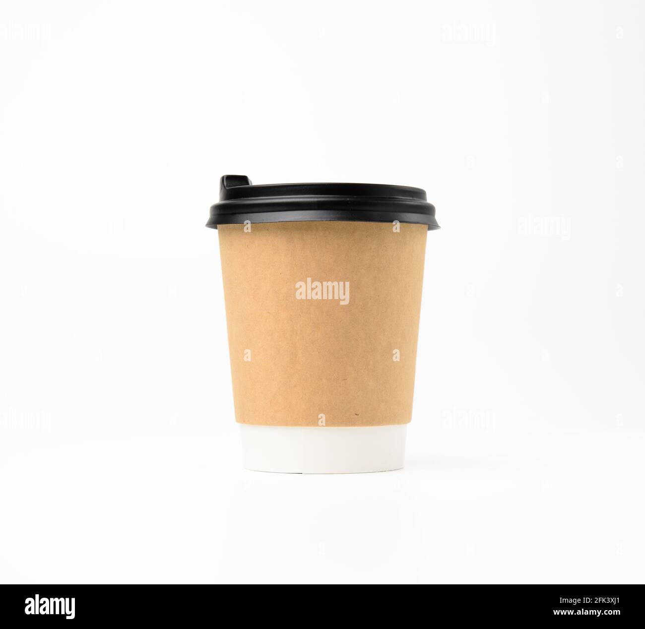 brown paper cup with plastic lid on white background, takeaway beverage ...