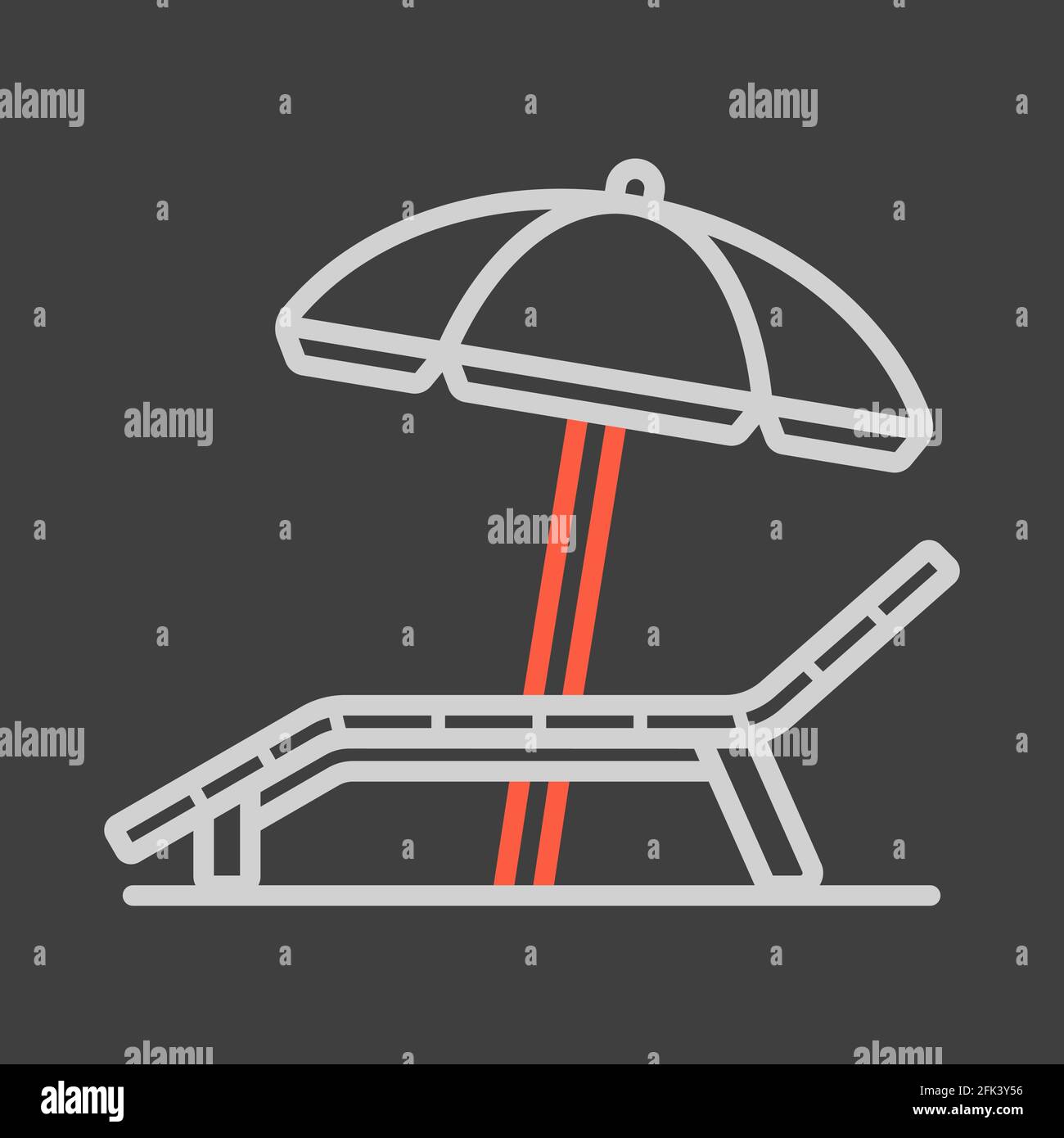 Lounger Beach Sunbed Chair flat vector icon on dark background. Summer ...